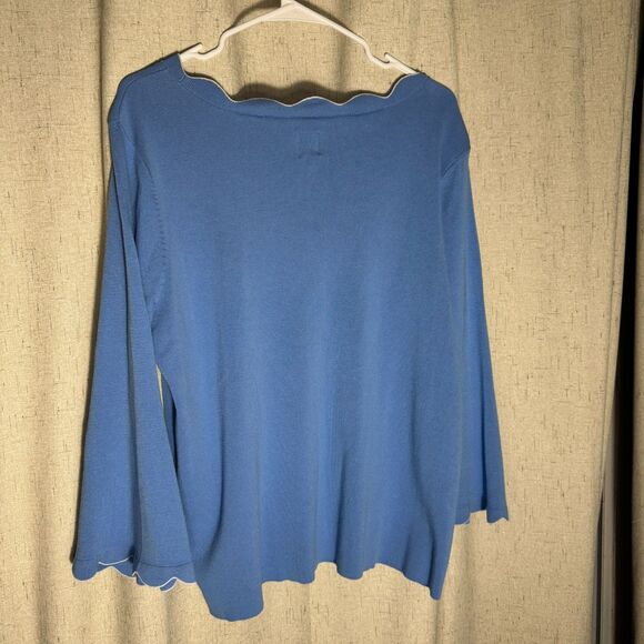Rafaella Blue Scalloped Neck Knit Top XL 3/4 Sleeve Viscose Blend - Picture 2 of 7